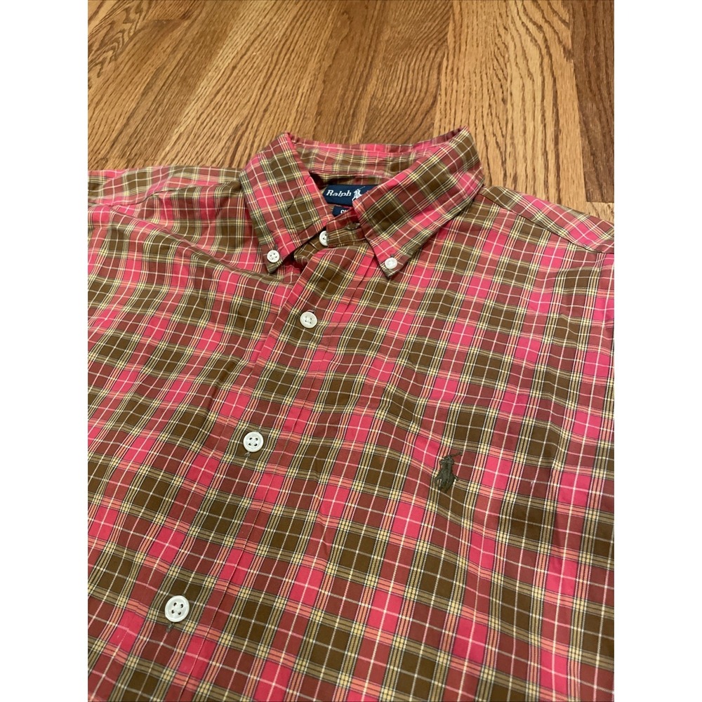 Ralph Lauren Men's Classic Fit Shirt Red Brown‎ Gingham Plaid 100% Cotton Medium